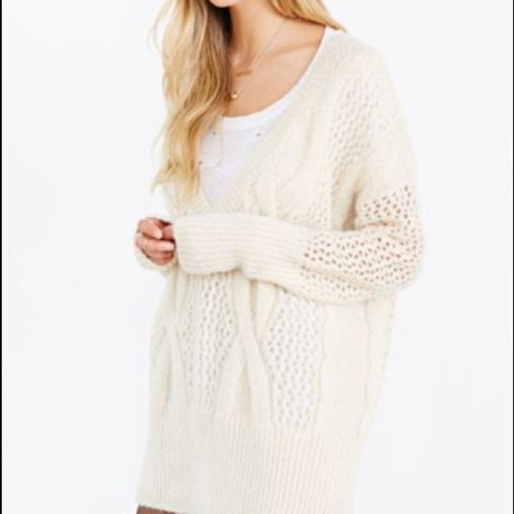 UO Kimchi Blue Slouchy Cable Knit Mohair Sweater